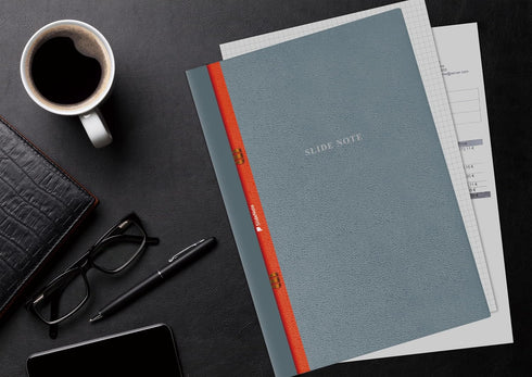 SlideNote made in Tokyo, Japan 2 Functions of Files and Notebooks One-Touch Mechanism Holeless Paper A4 Size Revolutionary Stationery (Blue Gray)...