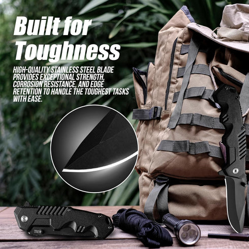 Pocket Folding Knife set with Hunting Stainless Steel Clip Point Lock Blade Knives and Lightweight Lockback Multi-Tool for Camping, Outdoor, Hunti...