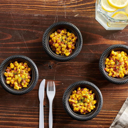 PLASTICPRO 100 PCS Black Plastic Bowls Light Weight 5 oz Small Plastic Soup Bowls Black Salad Dessert Plates Disposable for Party and Wedding...