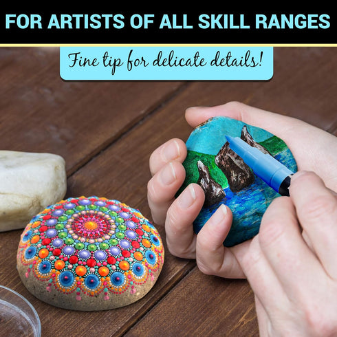 Fine Tip Paint pens for Rock Painting - Wood, Glass, Metal and Ceramic Works on Almost All Surfaces Set of 15 Vibrant oil based fine point paint m...