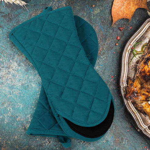 uxcell Canvas Oven Mitts, Heat Resistant Gloves Dutch Pot Holders, Non-Slip Grip, Cotton Inside Double Oven Gloves, with Hanging Loop, 1 Pair, Gre...
