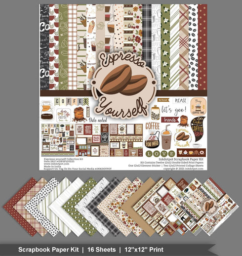 Coffee Theme Collection Double,Sided Scrapbook Paper Kit Cardstock 12"x12" Card Making Paper Pack Of With Sticker Sheet - 16 Pages - Multicolor...