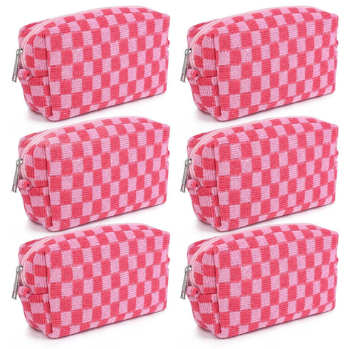 Checkered Makeup Bag Preppy Cosmetic Bag Bulk Pink Makeup Pouch Personalize Travel Toiletry Bag Organizer Cute DIY Makeup Brushes Storage Bag for ...