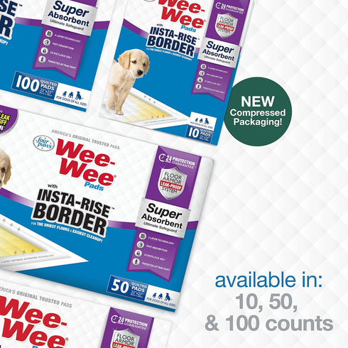Four Paws Wee-Wee Super Absorbent Pee Pads for Dogs with Insta-Rise Border, Leak-Proof Floor Protection Dog & Puppy Quilted Potty Training Pads, U...