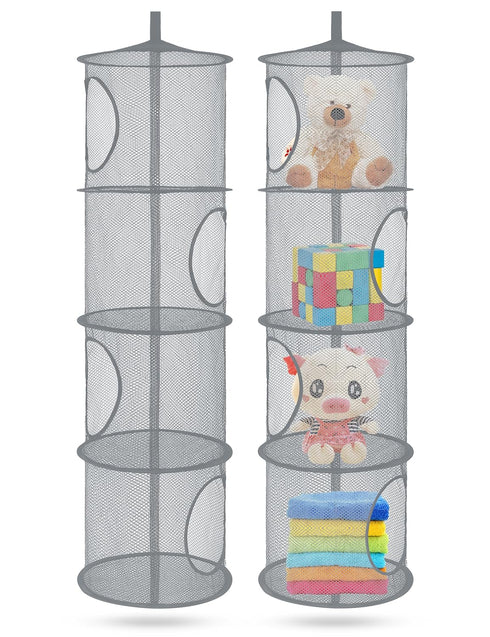 Libeder Mesh Hanging Storage Space Saver Bags Organizer,Foldable Storage Organizer 4 Compartments Toy Storage Basket for Kids Room Bathroom 2 Sets...
