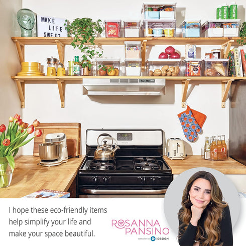 Rosanna Pansino x iDesign Recycled Plastic Kitchen Storage Bin with Lid, Clear Bin/Marshmallow Lid, 6" x 12" x 6"...