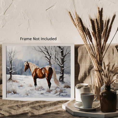 Posterizer 1 pcs-majestic horse in snowy winter scene-oil painting style-6-Art for Animal Lovers-Landscape & Nature Art-Decor for Home & Office- u...