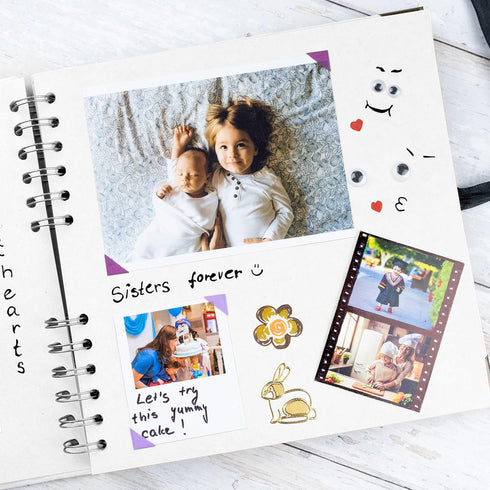 Bstorify Square Scrapbook Photo Albums 60 Pages (21 x 21 cm) White Thick Paper, Hardcover, Metal Corners, Ribbon Closure - Ideal for Your Scrapboo...