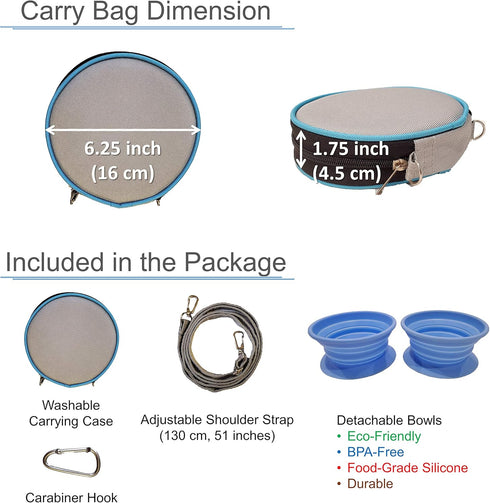 Portable Collapsible Foldable Expandable Double Large Silicone Pet Dish Bowls with Carabiner & Shoulder Strap, for Travel, Hiking and Camping, Fee...