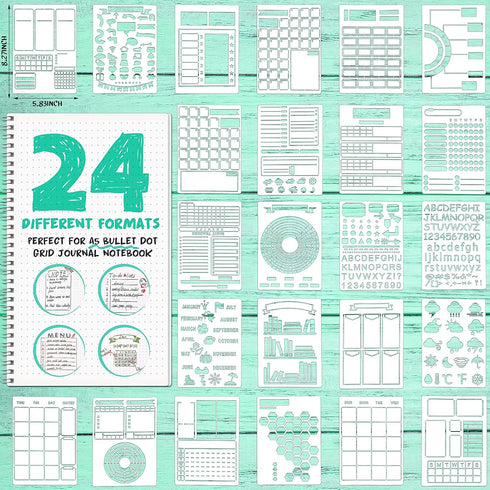 24 Pieces Journal Stencil Set Plastic Planner Bullet Journaling Stencils Ultimate Productivity Stencil DIY Templates to Create Calendars Schedule ...