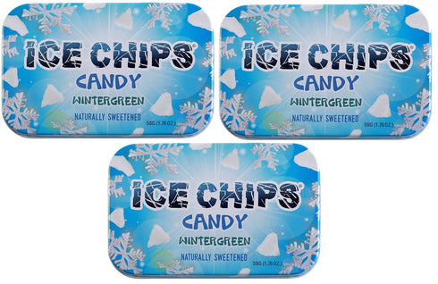 ICE CHIPS Xylitol Candy Tins 5.28 oz total (Wintergreen, 3 Pack) - Includes BAND as shown...