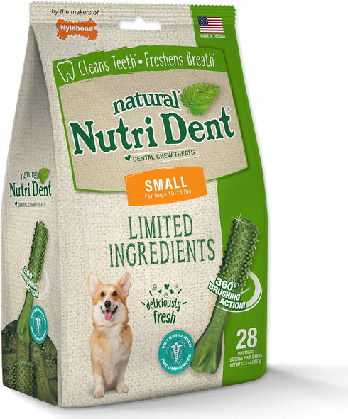 Nylabone Nutri Dent Dog Dental Chews - Natural Dog Teeth Cleaning & Breath Freshener - Dental Treats for Dogs - Fresh Breath Flavor, Small (28 Cou...