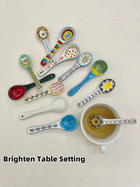 heart & home Ceramic Spoon Set of 6, Ceramic Serving Spoons, Ceramic Spoon for Soup, Colorful Deep Round Soup Spoons, 6.5'' Inches...