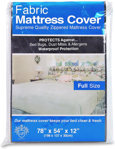 BRODER MFG. INC. - Full Size Mattress Protector, Soft and Smooth Mattress Cover, Waterprood White Fabric Bed Cover with Zipper, Machine-Washable M...