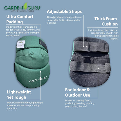 Garden Guru Cushioned Gardening Knee Pads with Adjustable Straps - Soft Inner Liner, Ultra Comfort Padding, Garden Kneelers for Yard Work, Cleanin...