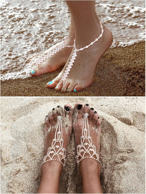 Hicarer 6 Pieces Foot Jewelry Barefoot Sandals for Women Rhinestone Anklets Bohemian Foot Chain for Beach Wedding Valentine's Day...