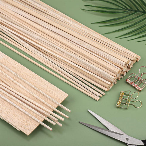 150 Pieces Balsa Wood Sticks Hardwood Square Wooden Craft Dowel Rods Unfinished Balsa Wood Sheets 12 Inch Thin Wood Strips 1/4 Inch 1/8 Inch for C...