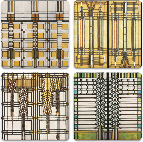 CoasterStone Absorbent Coasters, 4-1/4-Inch, "Frank Lloyd Wright Art Glass Collection", Set of 4...