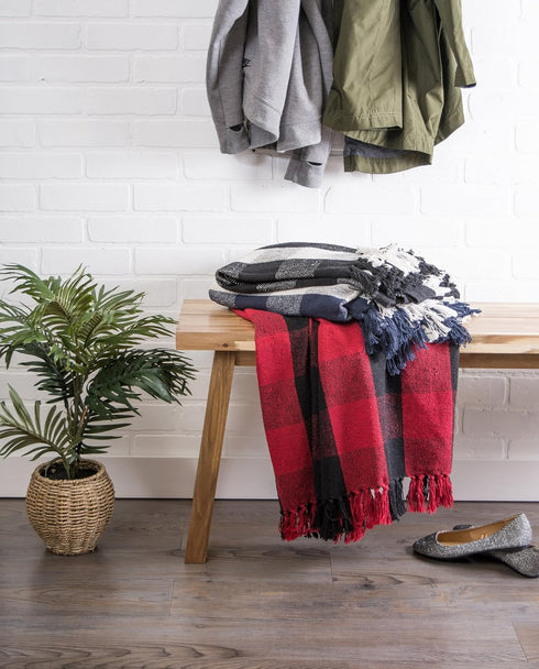 DII Buffalo Check Collection Rustic Farmhouse Throw Blanket with Tassles, 50x60, Black/White...