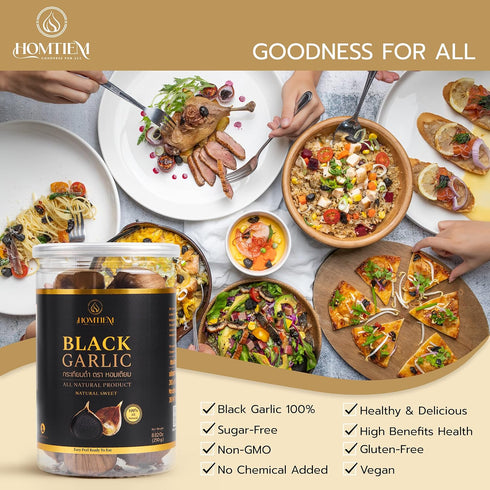 Homtiem Black Garlic 3.53 Oz (100g.), Whole Black Garlic Fermented for 90 Days, Super Foods, Non-GMOs, Non-Additives, Ready to Eat for Snack Healt...
