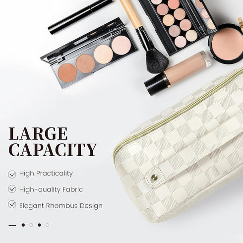 Makeup Bag - Large Capacity Travel Cosmetic Bag for Women, Multifunctional Open Flat Toiletry Bag with Handle, Washable Waterproof Beauty Zipper M...