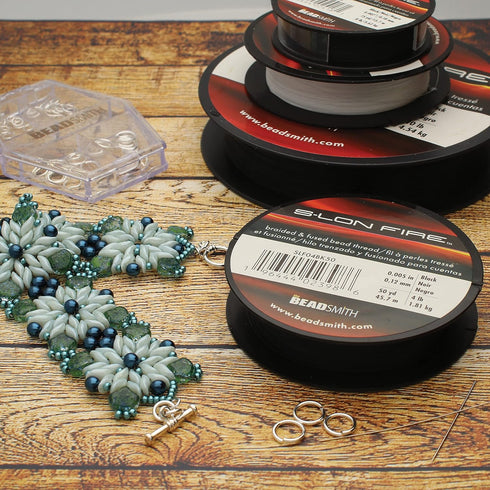 The Beadsmith S-Lon Fire – Braided and Fused Bead Thread – 4lb. Test, 003”/.07mm Diameter, 50 Yard Spool, Black Color – Super Strong Stringing Mat...