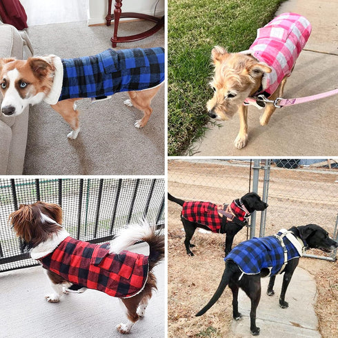 Malier Dog Winter Coat, Classic Plaid Fleece Dog Cold Weather Coats Dog Jacket with Pocket, Windprood Warm Dog Coat Vest Winter Pet Clothes Appare...