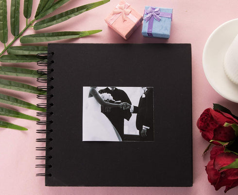 Paper Junkie Hardcover Scrapbook - Blank Wedding Guest Book, Photo Album, Square Spiral Bound Cardboard Cover Sketchbook for Kids DIY Craft, Diary...