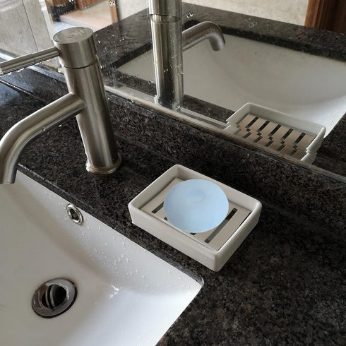 Ceramic Soap Dish Stainless Steel Soap Holder for Bathroom and Shower Double Layer Draining Soap Box...
