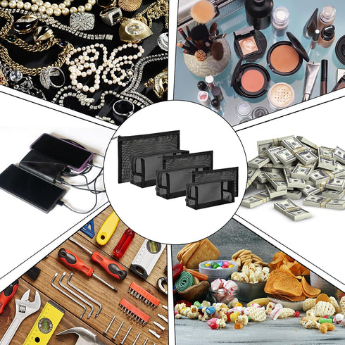 Mesh pouch,Mesh Cosmetic Bag Portable Makeup Pouch Travel Toiletry Bag for Makeup Organizer Home Office Travel Accessories,6 Pieces Mesh Makeup Ba...