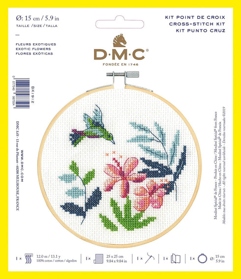 DMC Stitch Kit 6" Diameter - Exotic Flowers (14 Count)...