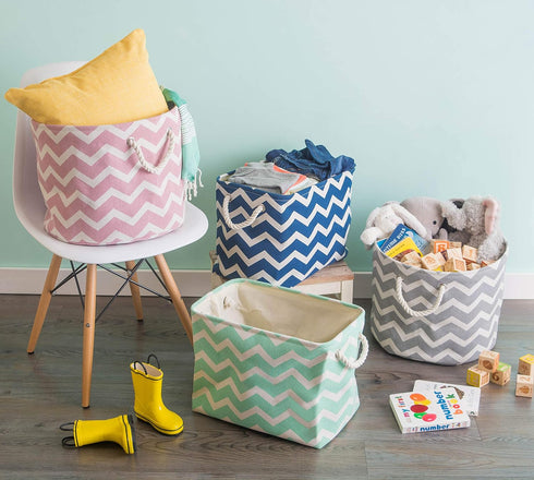 DII Polyester Container with Handles, Chevron Storage Bin, Medium, Rose...