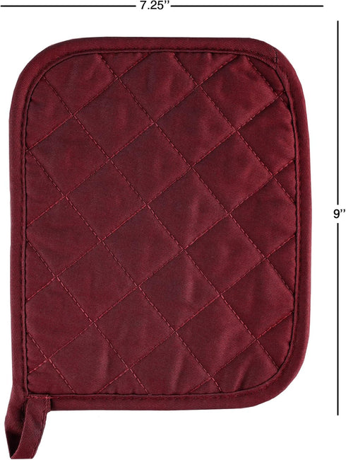 Pot Holder Set With Silicone Grip, Quilted And Heat Resistant (Set of 2) By Lavish Home (Burgundy)...