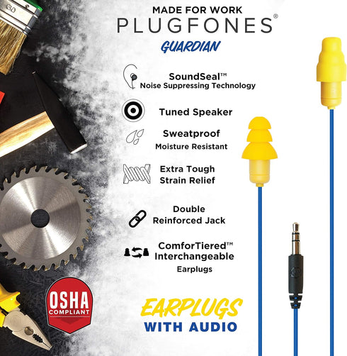 Plugfones Guardian in-Ear Earplug Earbud Hybrid - Noise Reduction in-Ear Headphones(Blue & Yellow)......