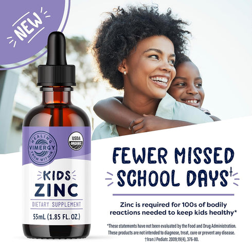 Vimergy Kids Organic Liquid Zinc – Fast-Absorbing Immune Support* – Promotes Healthy Bones & Skin – USDA Organic, Kosher, Vegan, Non-GMO – 55 mL...