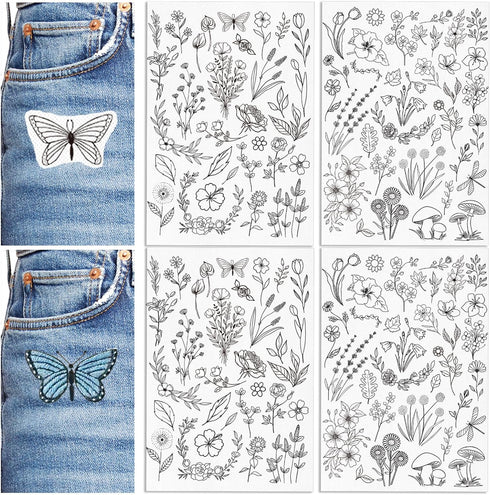 Embroidery Pattern Water Soluble Embroidery Stabilizers, Stick and Stitch Embroidery Paper Pre-Printed Flowers and Leaves Pattern Transfers for Ha...