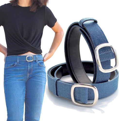 DenimDen 2 Pack Womens Denim Belts for Blue Jeans Belts Fashion Waist Belt for Ladies Pants Dresses...