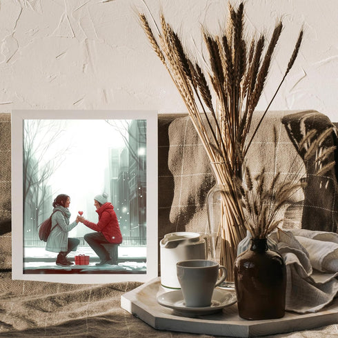 Posterizer 1 pcs-Valentine's Day proposal in a snowy park cute poster -3-Romantic Art-Holiday Poster Collection-Gift for Couples boyfriend girlfri...