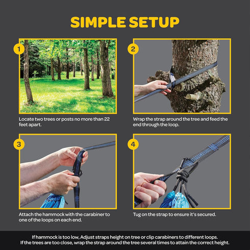 Durable Hammock 500 lb Capacity, Nylon Camping Hammock Chair - Double or Single Sizes w/Tree Straps and Attached Carry Bag - Portable for Travel/B...
