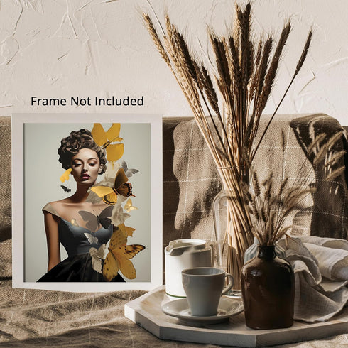 Posterizer 1 pcs-beautiful vintage woman with butterflies collage-Abstract & Modern Art-Retro Art-Gift for Art Lovers- UNFRAMED Wall Art...
