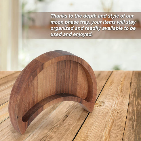 Curawood Crescent Moon Tray - Showcase Your Gems, Healing Stones & Treasures - 6"x3" Wooden Crystal Display Tray, Crystal Holder for Stones Displa...