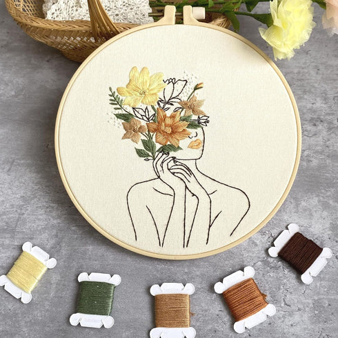 Harimau 3 in Beginner Embroidery Kit,Floral Plant Pattern,Cross Stitch Kits , Including Stamped Embroidery Cloth with 3 Embroidery Hoops, Color Th...