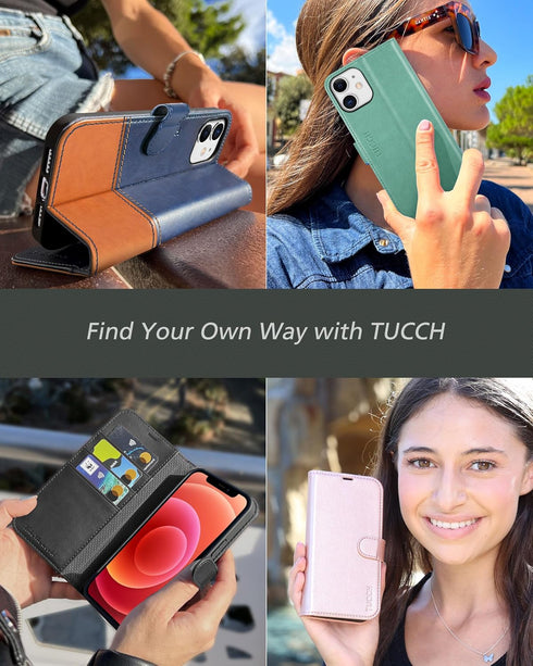TUCCH Wallet Case, iPhone 12 Pro/12 5G, Lake Blue, TPU Shockproof Inner Shell, PU Leather, RFID Blocking, Card Holder, Magnetic Stand, Compatible ...