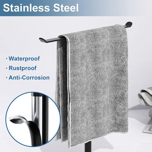Towel Rack T-Shape Hand Holder for Bathroom,Headband and Lightweight Bathroom Racks,Kitchen Black Holder,Stainless Steel Waterproof Counter Organi...
