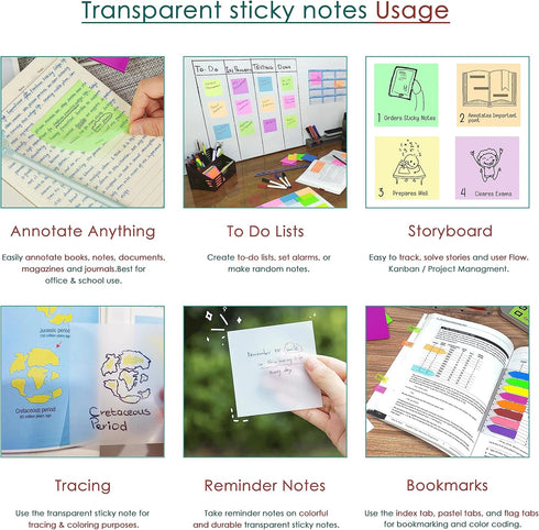 1200 Pcs Transparent sticky Notes - Waterproof Clear Sticky Notes Box pack | sticky book tabs, sticky notes cute, Index arrow pastel tabs, see thr...