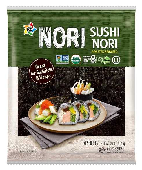 KIMNORI Sushi Nori Seaweed Sheets – 10 Full Size USDA Organic Yaki Roasted Rolls Wraps Snack 100% Natural Laver Gluten Free No MSG Non GMO Vegan K...
