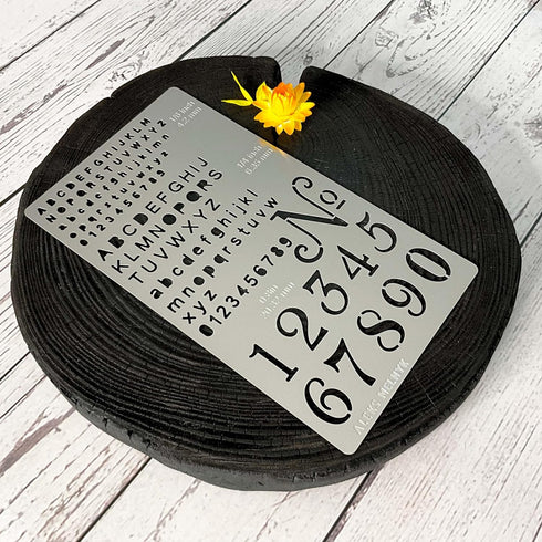 Aleks Melnyk No.422 Metal Stencil, Tiny Letters, Normografo, Pyrography, Wood Burning, 1 PC, Template, Engraving Wood and Patterns, Alphabet and N...