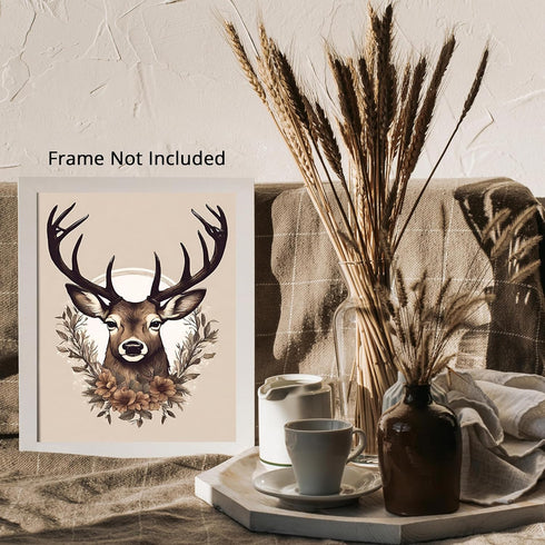 Posterizer 1 pcs- Print of a deer with white halo and flowers-Art for Animal Lovers-Floral Botanical Art- Gift for Men Women Teens-Decor for Home ...