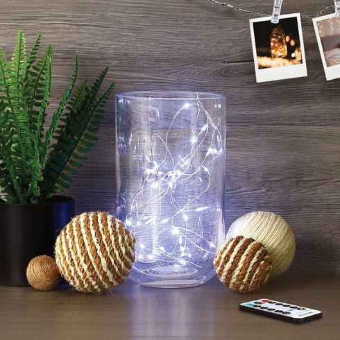 Feit Electric Fairy Light LED 10 Foot Silver Strand, Powered by Three AA Batteries or USB, 10ft Ultra Thin Silver-Wire Creates a Magical Cool Whit...