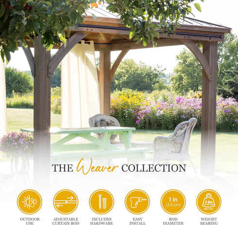 Kenney Weaver Cap End Indoor/Outdoor Black Curtain Rod, Adjustable 37-72 Inch Rod for Windows & Patio...